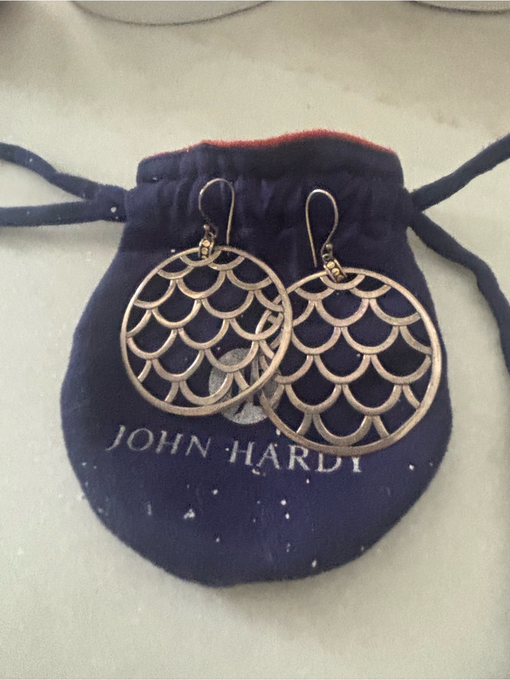 John Hardy Naga Dragon Scale Sterling Silver 18K Gold Drop Hoop Earrings